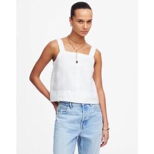 Madewell Contrast-Stitch Squareneck Linen Cropped Top WMNS 2XL White Sleeveless